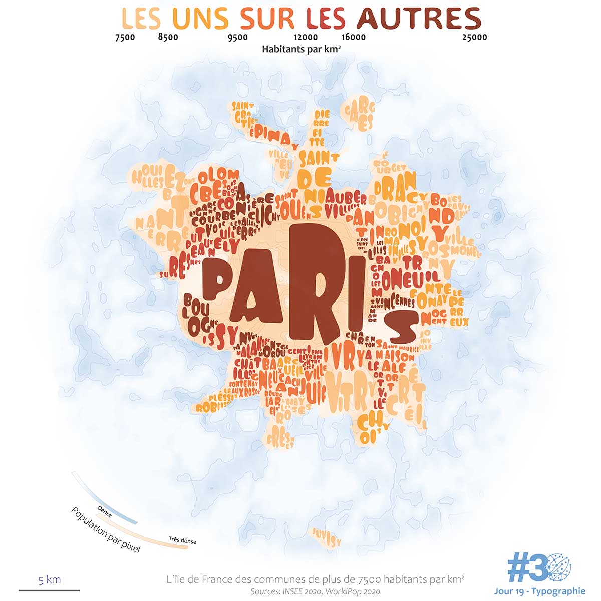 Carte des communes de plus de 7500 habitants au km2 en Ile-de-France