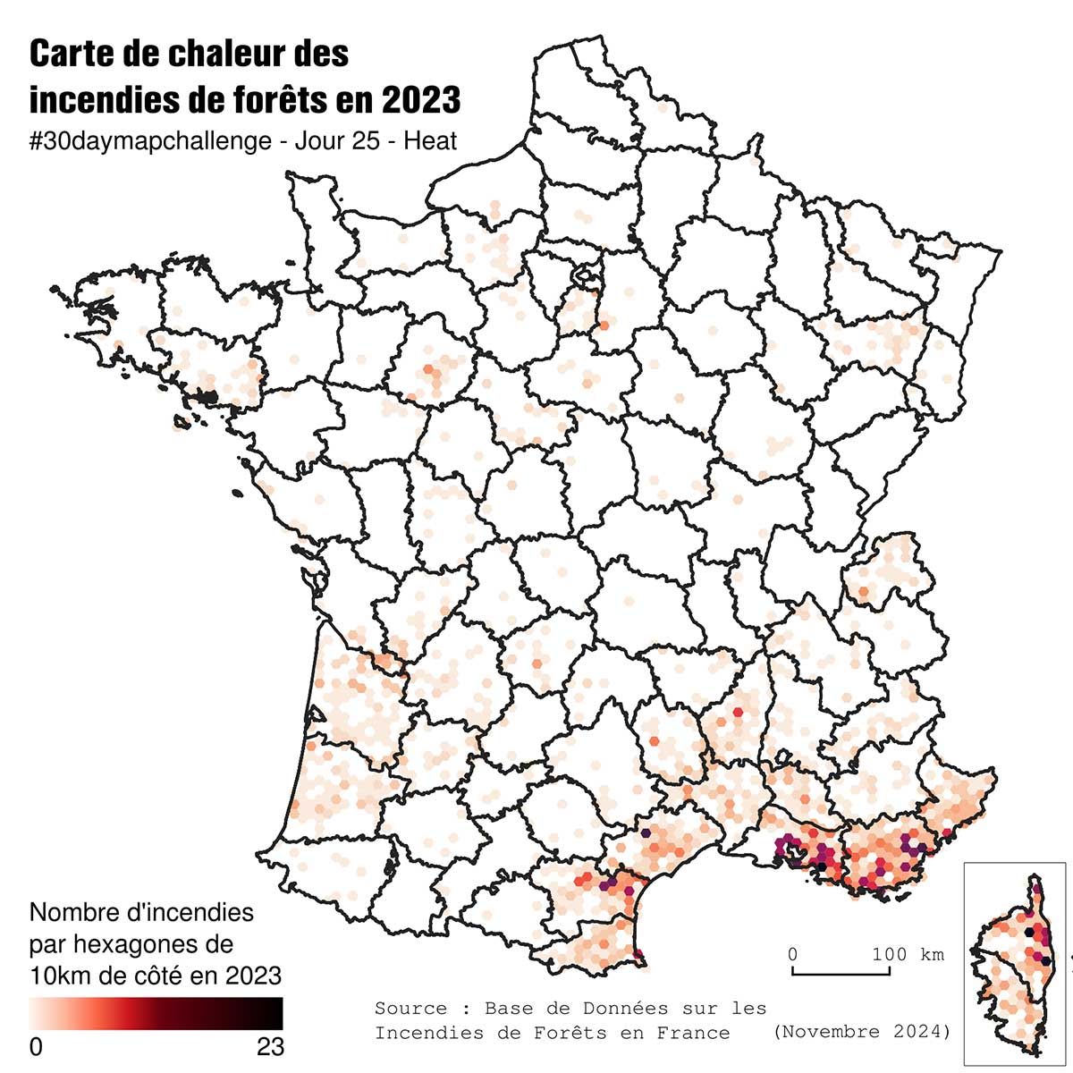 Carte de chaleur des incendies de forêt en 2023