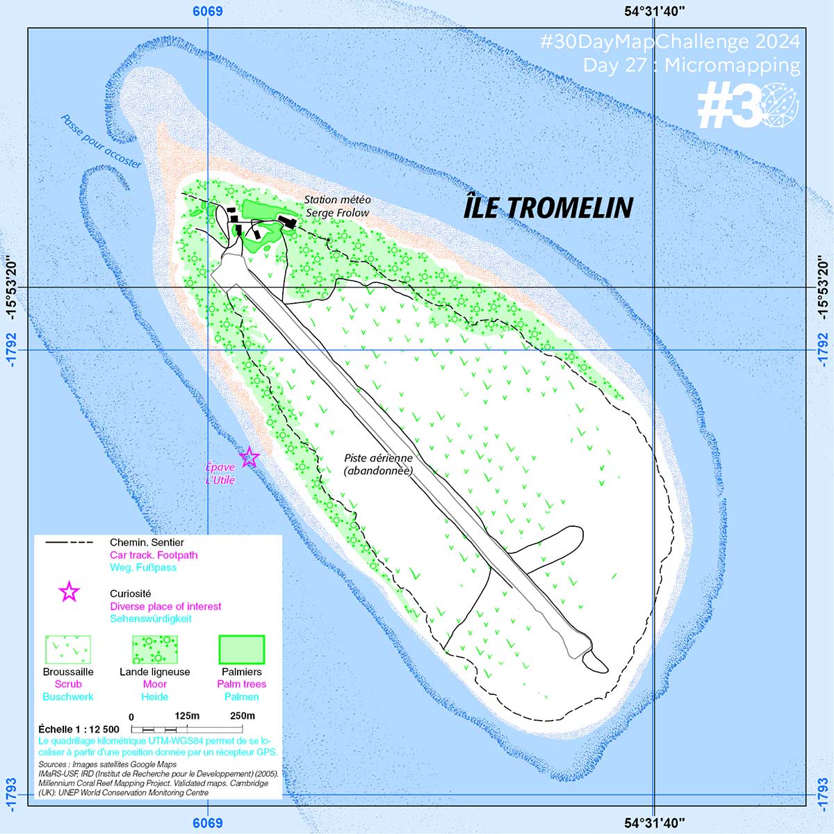 Carte de l'Île Tromelin fait partie des Terres Australes et Antarctiques Françaises (TAAF)