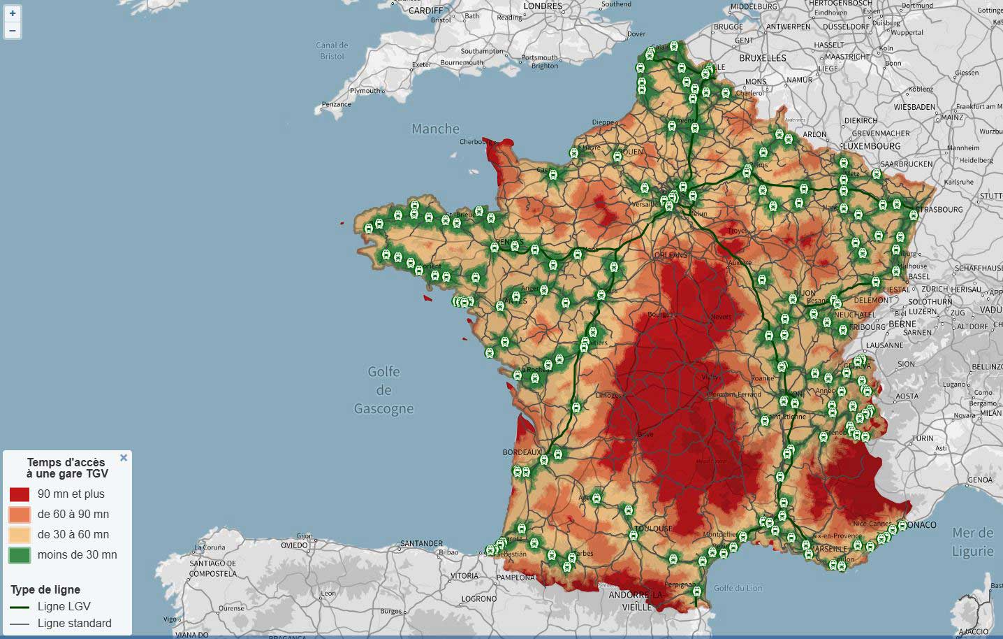 Temps d'accès à une gare TGV