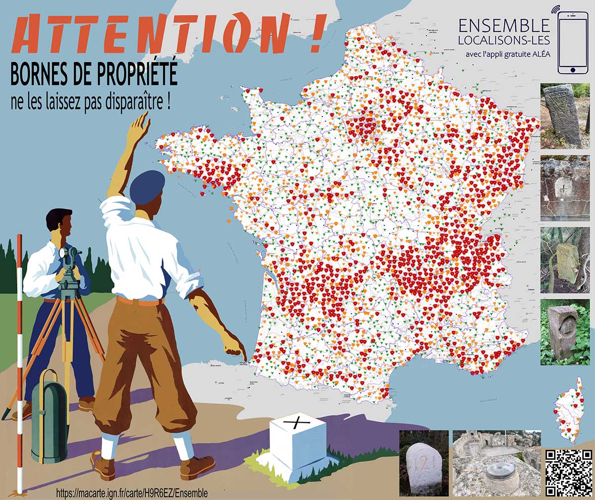 Carte de recensement des bornes de propriété en France