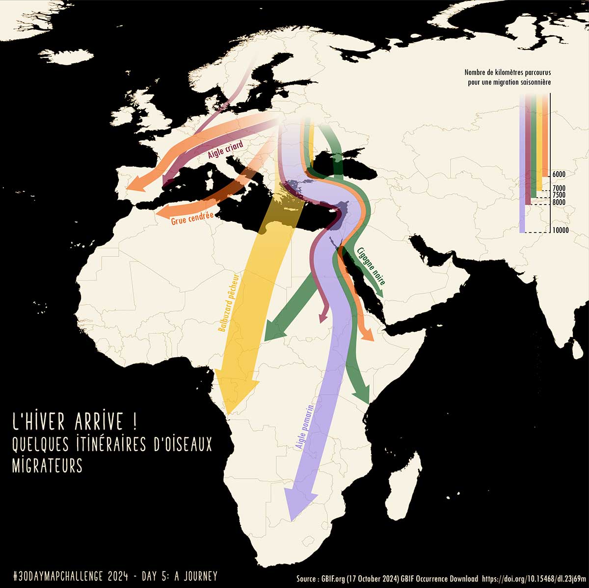 Itinéraires de certains oiseaux migrateurs d'Europe