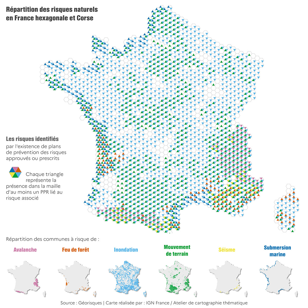 Carte illustrant la répartition des risques naturels en France hexagonale et Corse - Janvier 2025