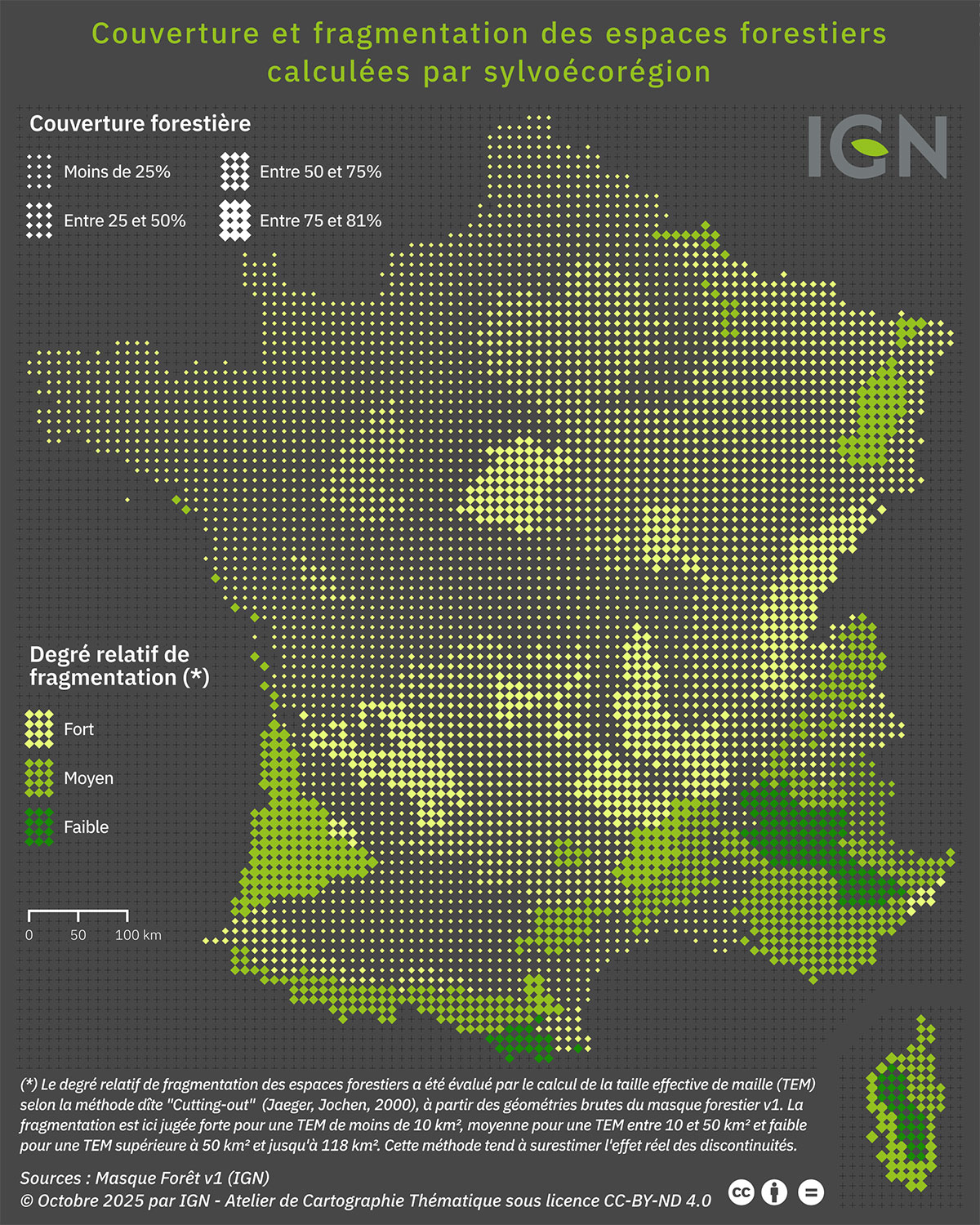 Couverture et fragmentation des espaces forestiers calculées par sylvoécorégion