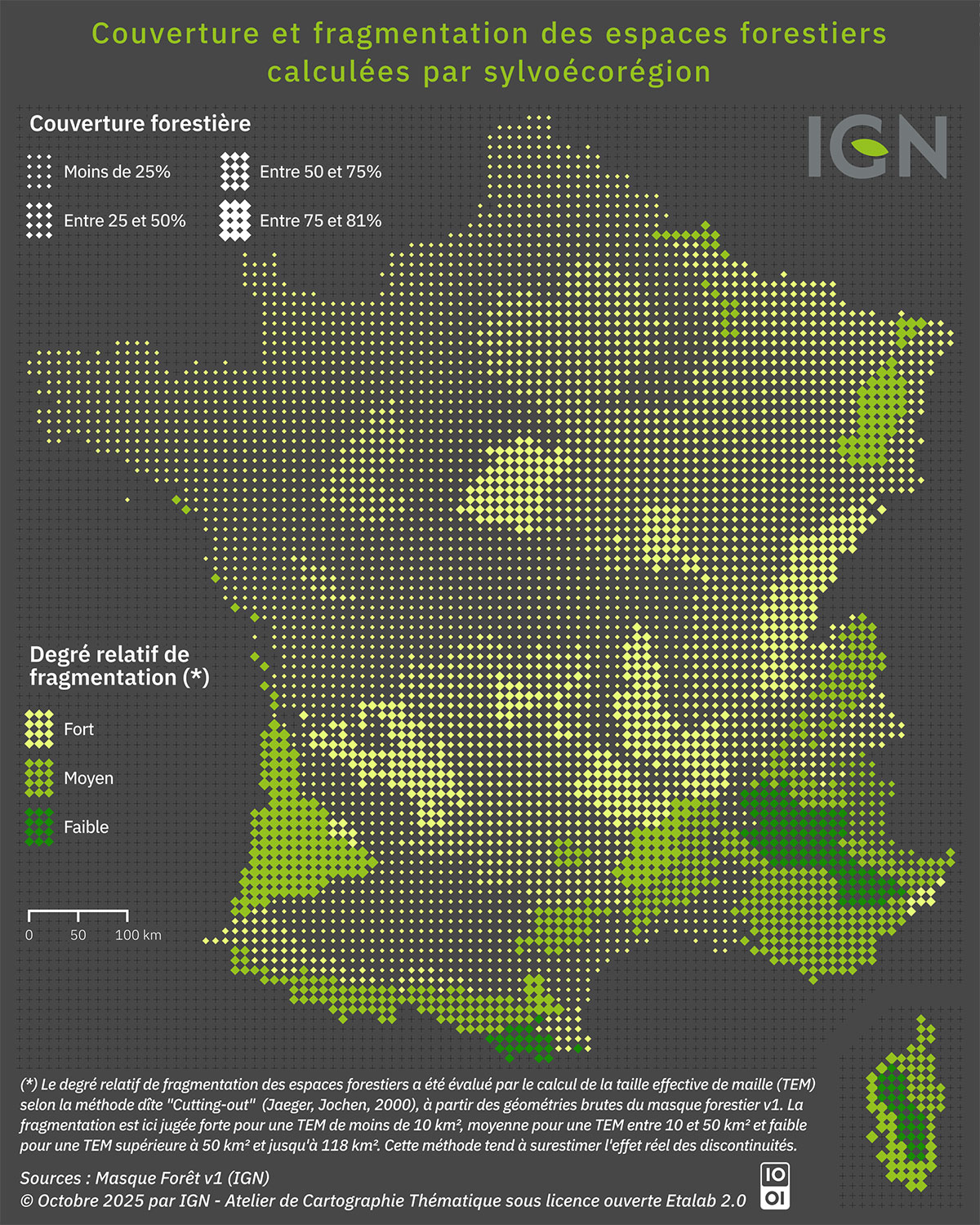 Couverture et fragmentation des espaces forestiers calculées par sylvoécorégion