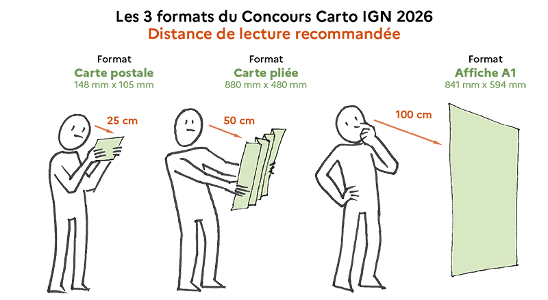 Quel format de carte choisir ? Image illustrant les formats possibles pour le Concours Carto de l'IGN